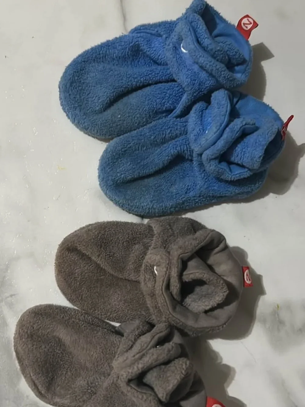 Zutano Blue and Gray Plush Baby Walker Booties